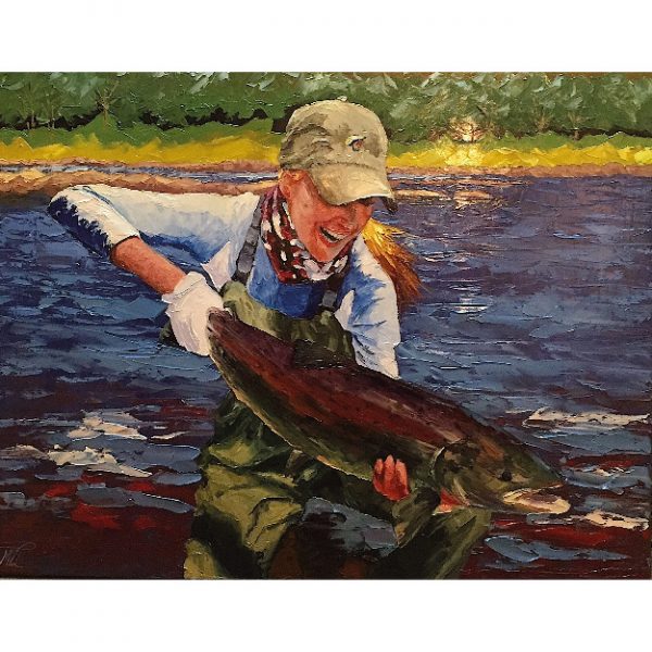 Pintura al óleo Pescadora